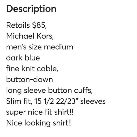 Michael Kors long sleeve knit shirt MK fitted shirt size M blue - Picture 14 of 14